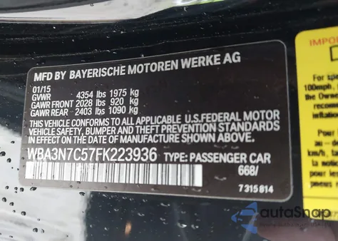 2015 BMW 428I z USA, uszkodzony, nr VIN WBA3N7C57FK223936